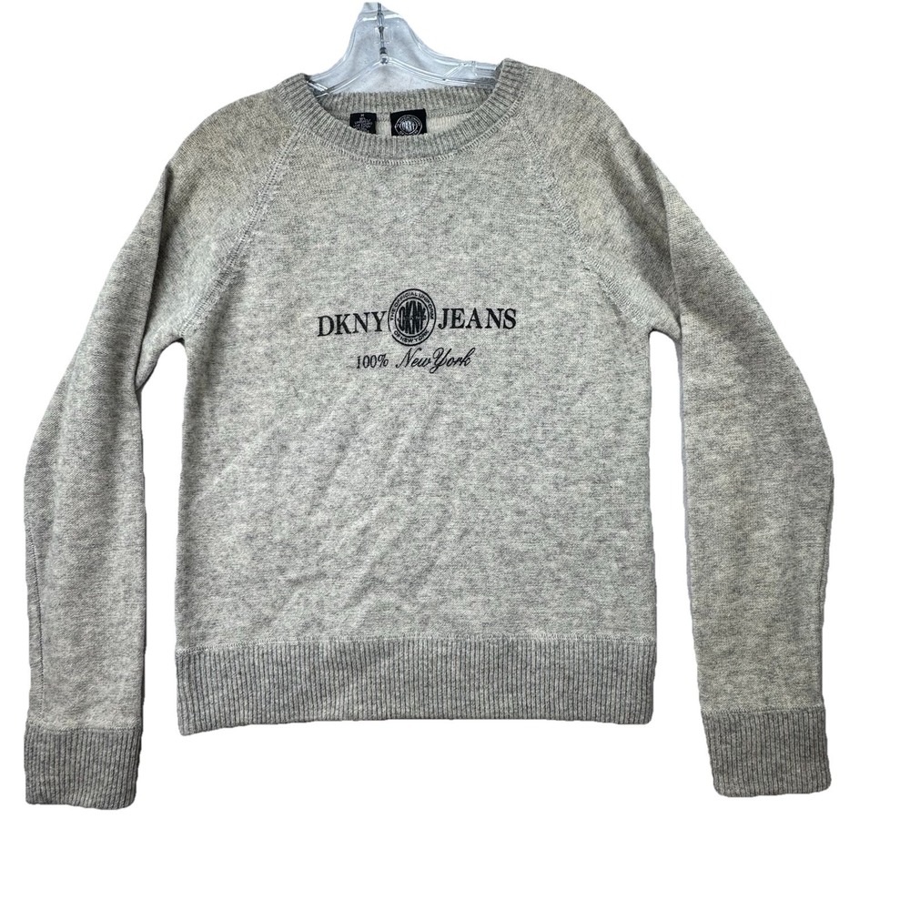 Vintage DKNY Jeans NY Lambswool Pullover Sweater Medium Spell Out Y2K Logo